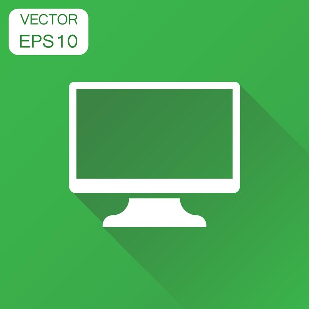 Icono de monitor de computadora Pictograma de pantalla de televisión de concepto de negocio Ilustración vectorial en fondo verde con sombra larga