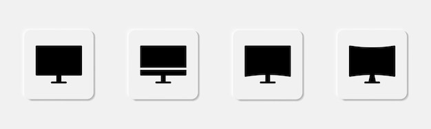 Icono de monitor en glifo Iconas de pantalla de PC configuradas Signo de monitor de computadora Pantalla de monitor de escritorio de PC negra