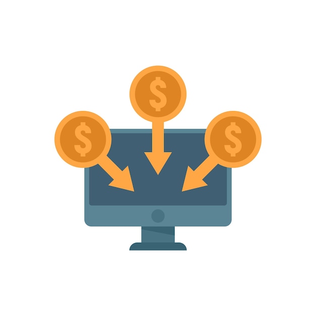 Icono de monitor en línea de crowdfunding Ilustración plana del icono de vector de monitor en línea de crowdfunding aislado sobre fondo blanco
