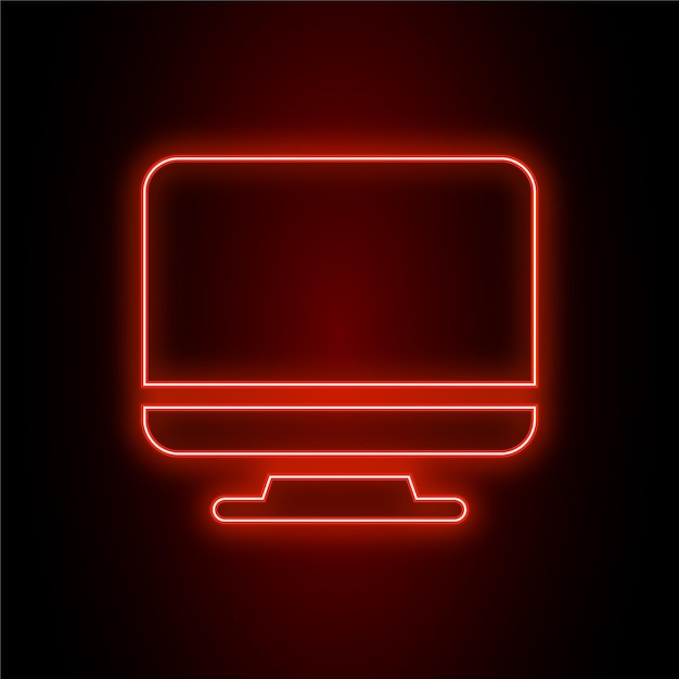 Icono de monitor de neón rojo de alto impacto con fondo oscuro