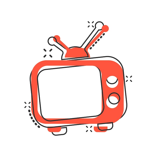 Icono de monitor de televisión de dibujos animados de vector en estilo cómico pictograma de ilustración de concepto de pantalla de TV concepto de efecto de salpicadura de negocio de espectáculo de TV