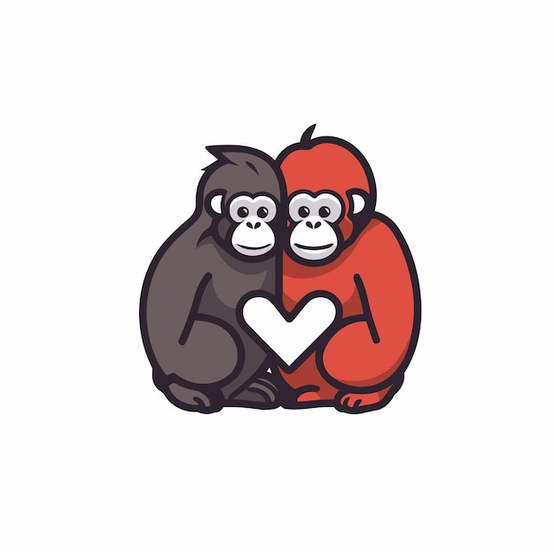 Vector icono de mono y corazón símbolo de amor ilustración vectorial