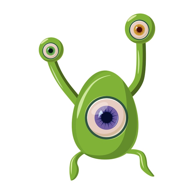 Icono de monstruo alienígena de un ojo verde en estilo de dibujos animados sobre un fondo blanco