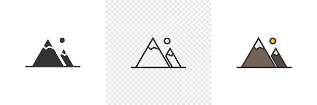 Icono de montaña alta Diseño de ilustración vectorial del logotipo Conjunto de iconos vectoriales negros de montañas