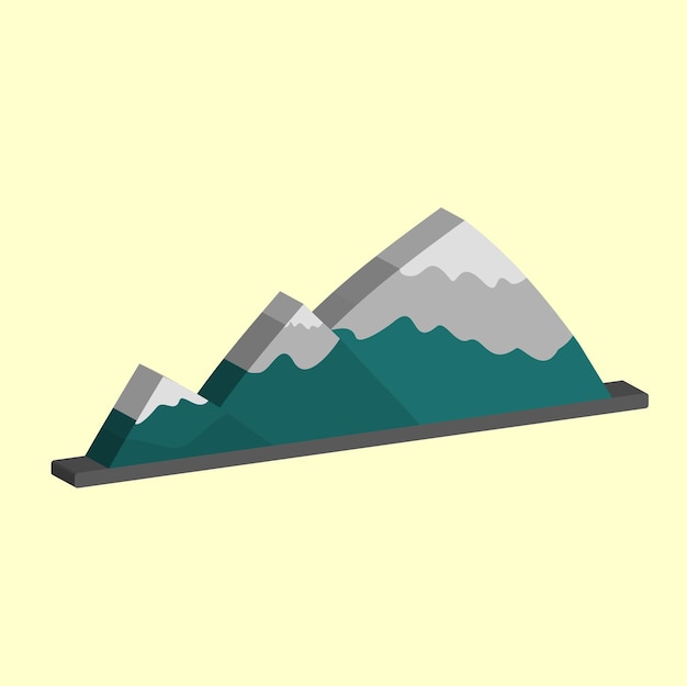 Vector icono de montaña con nieve en la cumbre, bandera roja de motivación de éxito, destino y objetivo del viaje