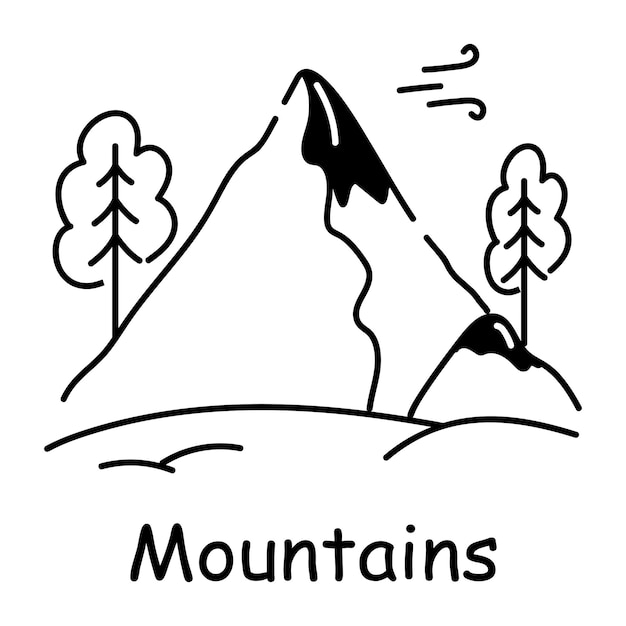 Un icono de las montañas dibujado a mano que atrae la atención