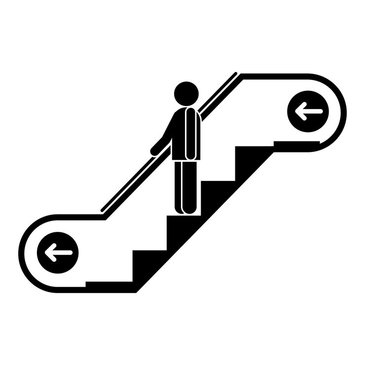 Vector icono de movimiento de escalera mecánica de hombre ilustración simple del icono de vector de movimiento de escalera mecánica de hombre para diseño web aislado sobre fondo blanco