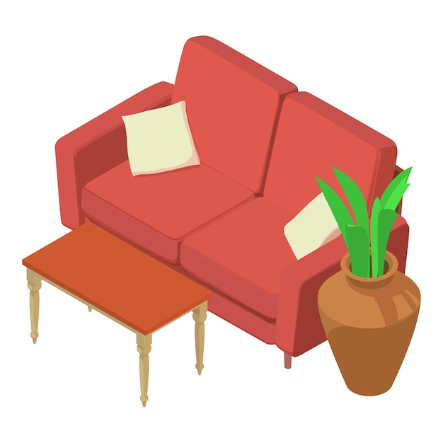 Vector icono de muebles de salón vector isométrico nuevo sofá tapizado y mesa de centro muebles de sala interior moderno