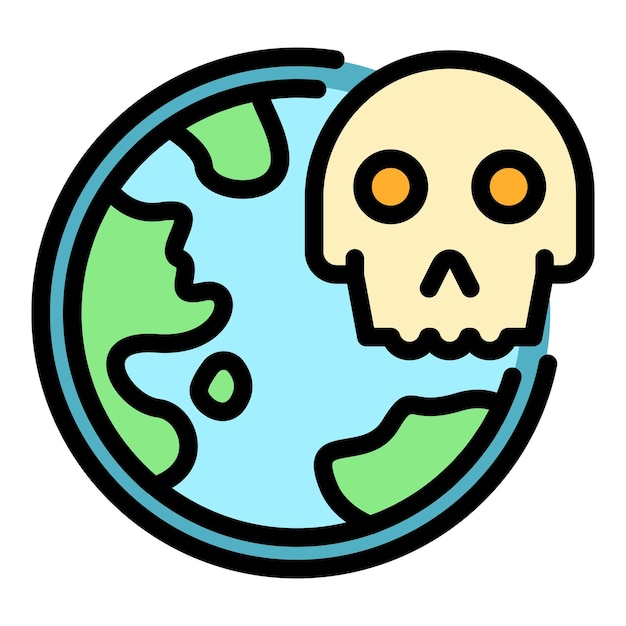 Icono de muerte por coronavirus mundial Contorno mundo coronavirus muerte vector icono color plano aislado