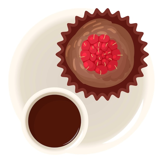 Icono de muffin de frambuesa vector isométrico Muffin de chocolate con frambuesa y té Concepto de comida de postre