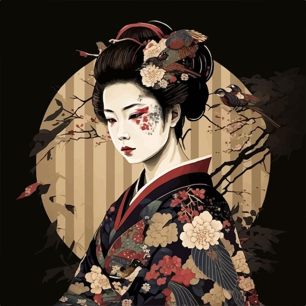 ícono de una mujer geisha japonesa con un vestido floral tradicional