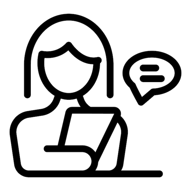 Icono de mujer de negocios que trabaja usando una tableta chateando en línea