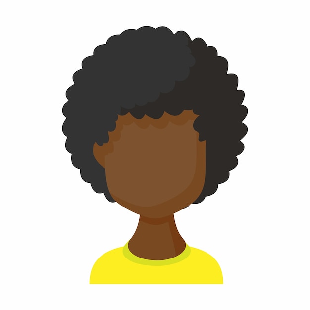 Vector icono de mujer negra avatar en estilo de dibujos animados chica sin rostro con pelo rizado aislado sobre fondo blanco
