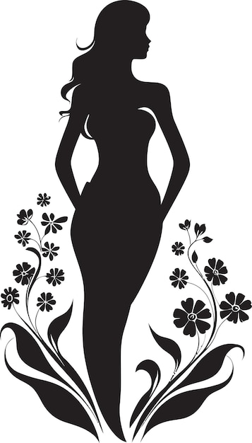 Vector icono de mujer negra con resplandor floral minimalista, flor sofisticada, aura hecha a mano, emblema