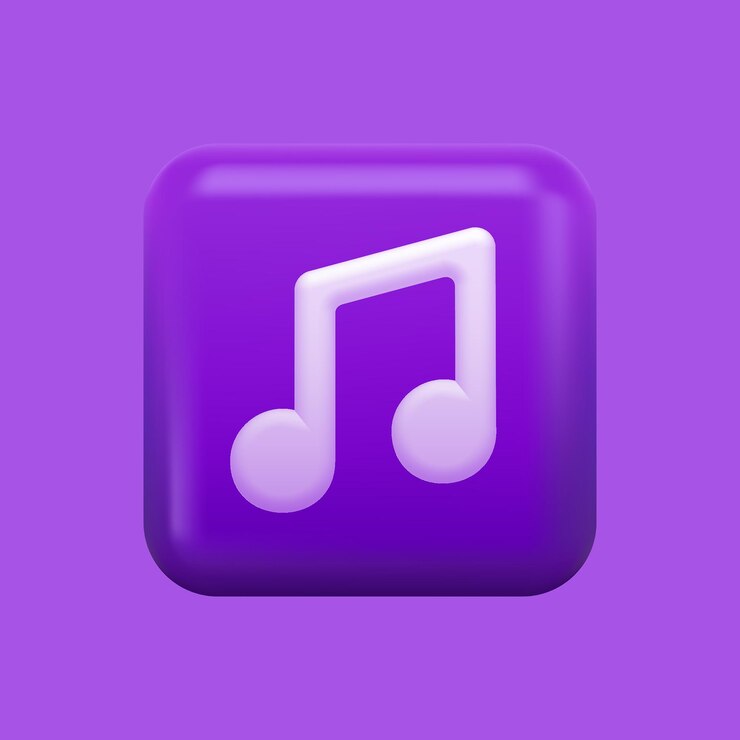 Vector icono de la música 3d púrpura. botón aislado violeta. ilustración vectorial