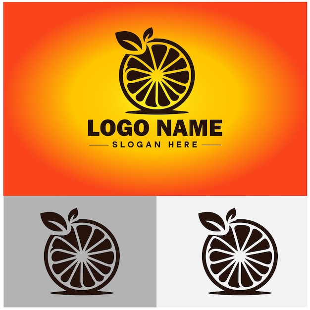 Icono de naranja Frutas naranja jugosa Frutas orgánicas saludables signo único de la granja símbolo logotipo vectorial