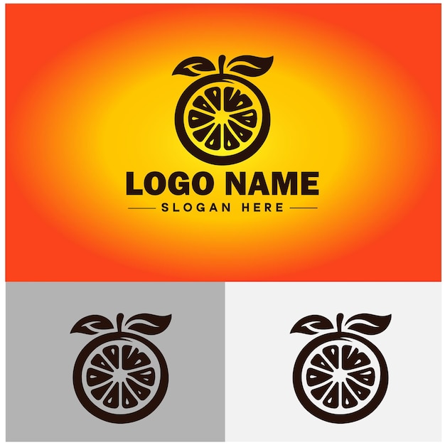 Icono de naranja Frutas naranja jugosa Frutas orgánicas saludables signo único de la granja símbolo logotipo vectorial