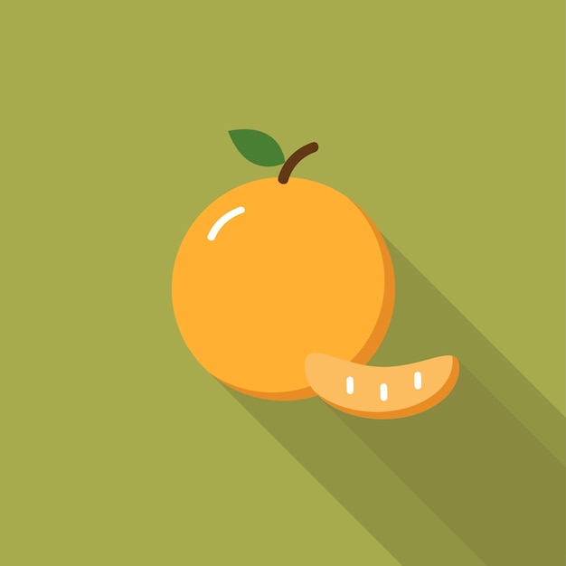 Icono de una naranja simple con una rodaja en un estilo de dibujos animados plana sobre un fondo blanco aislado vector