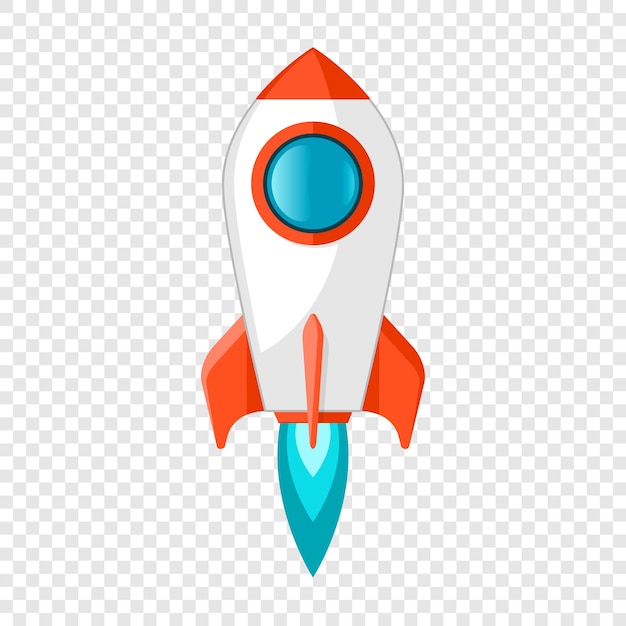 El icono de la nave cohete en estilo plano El despegue de la nave espacial en un fondo transparente Ilustración de inicio