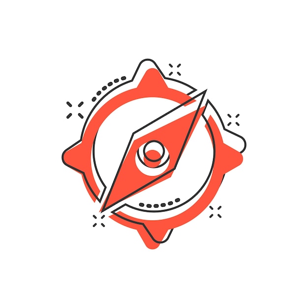 Icono de navegación global en estilo cómico Brújula gps vector ilustración de dibujos animados sobre fondo blanco aislado Efecto de salpicadura de concepto de negocio de descubrimiento de ubicación
