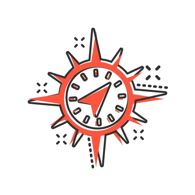 Icono de navegación global en estilo cómico Brújula gps vector ilustración de dibujos animados sobre fondo blanco aislado Efecto de salpicadura de concepto de negocio de descubrimiento de ubicación