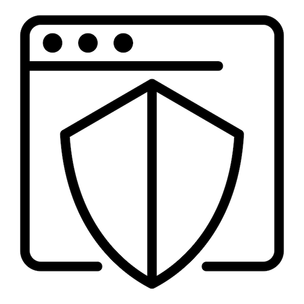 Icono de navegador de escudo Icono de vector de navegador de escudo de esquema para diseño web aislado sobre fondo blanco