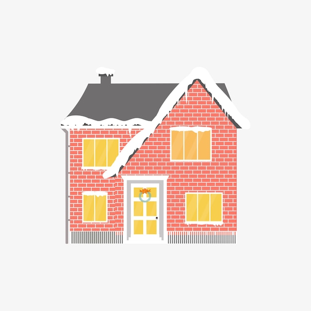 Icono de Navidad con casa de invierno. Ilustración de vacaciones perfecta con casa acogedora, cabaña.