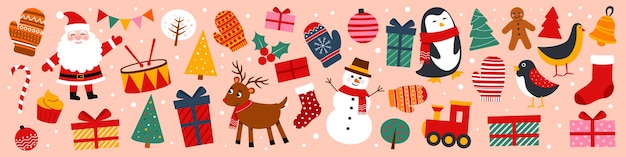 Icono de Navidad Conjunto de íconos de Navidad Decoración de vacaciones Estilo de dibujos animados