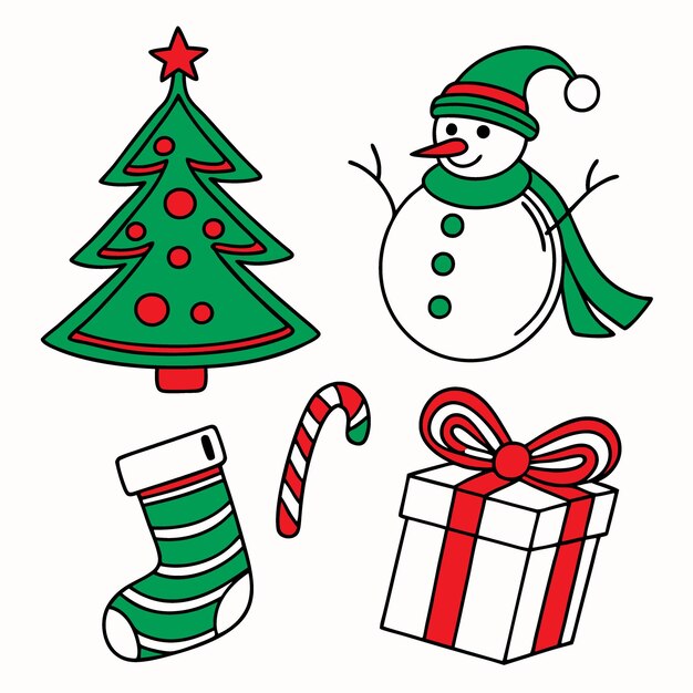 Icono de Navidad dibujado a mano conjunto de colores