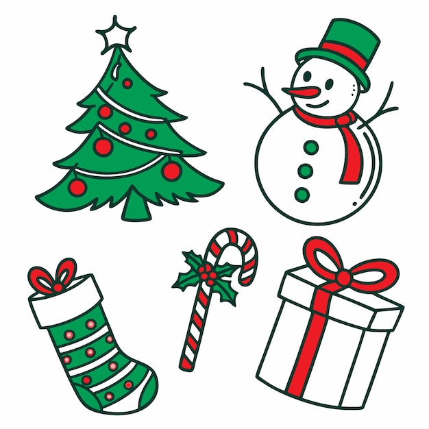Icono de Navidad dibujado a mano conjunto de colores