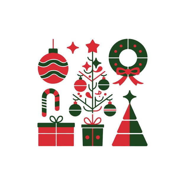 icono de navidad establece ilustración vectorial roja y verde