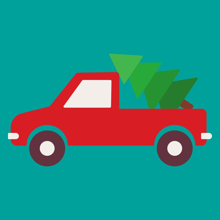 Vector icono de navidad feliz año nuevo vacaciones y feliz navidad vector ilustración coche rojo con árbol de navidad verde
