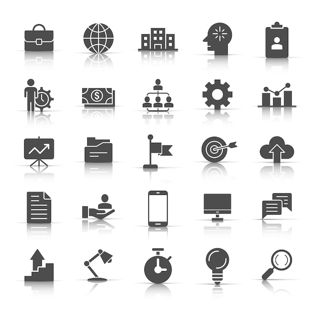 Icono de negocio establecido en estilo plano Ilustración de vector de estrategia financiera sobre fondo blanco aislado Concepto de negocio de marketing