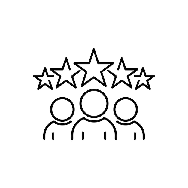 icono de negocio grupo de personas con 5 estrellas ilustración vectorial de signos de línea