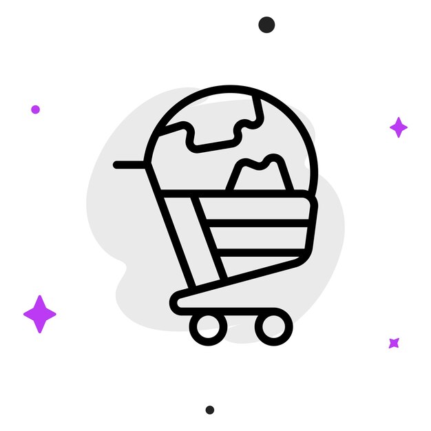 Ícono de negocio vectorial moderno y plano de alta calidad de carrito de compras y tierra en fondo aislado