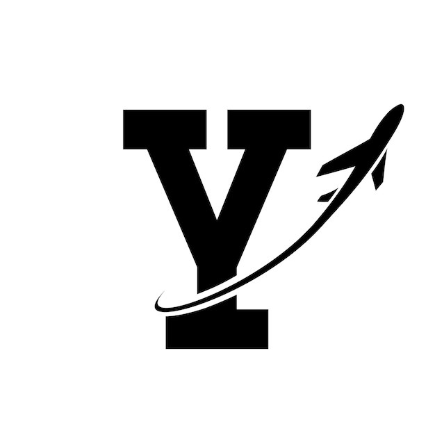 Vector icono negro antiguo de la letra y con un avión sobre un fondo blanco