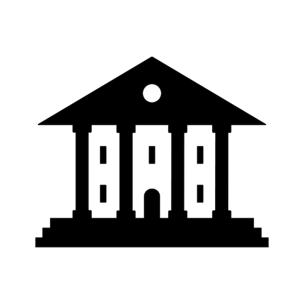 Icono negro de banco o instituto Edificio de biblioteca de teatro o institución pública aislada sobre fondo blanco