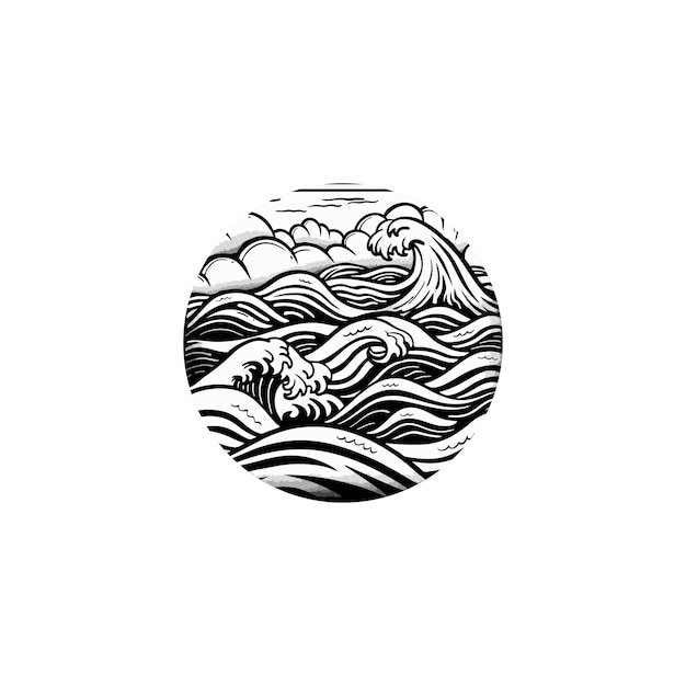 icono negro y blanco Océano y olas del océano