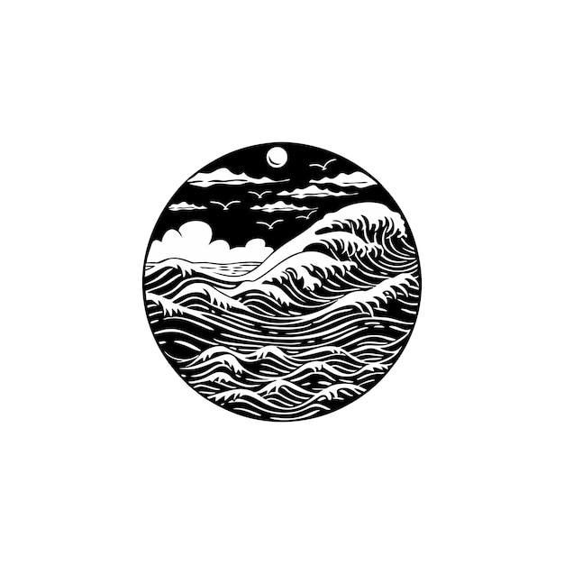 icono negro y blanco Océano y olas del océano
