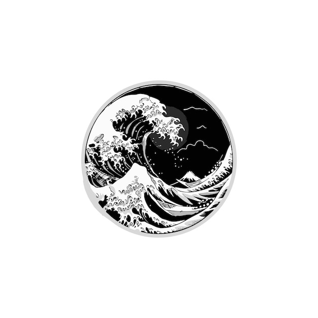 icono negro y blanco Océano y olas del océano