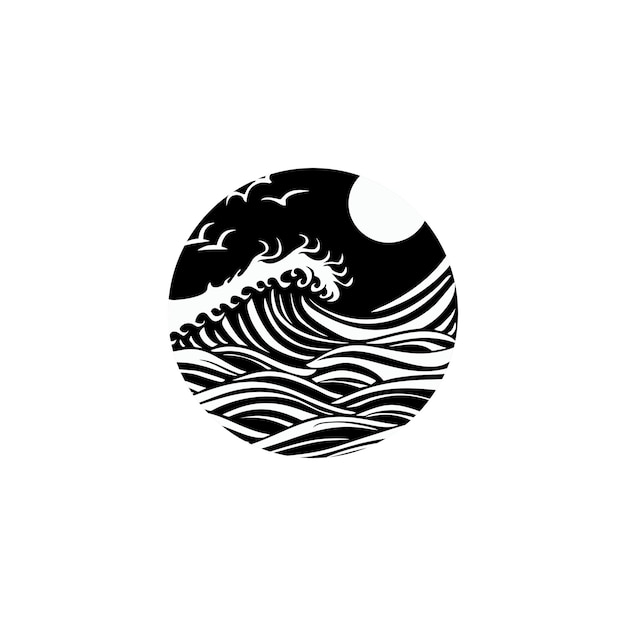 icono negro y blanco Océano y olas del océano