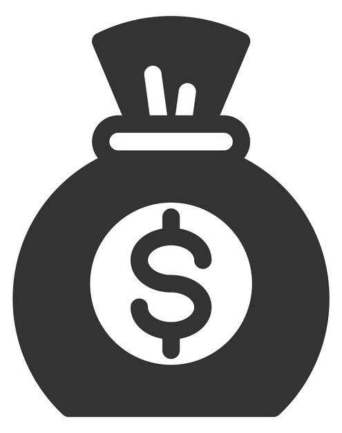 Icono negro de bolsa de dinero Símbolo de riqueza Bolsa de dinero aislada sobre fondo blanco