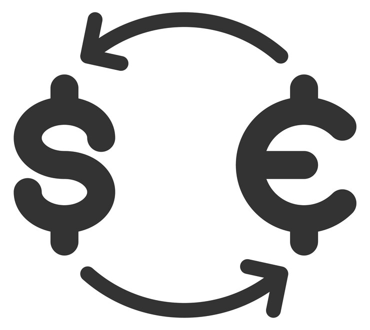 Vector icono negro de cambio de dinero conversión de swap de dólar a euro aislado sobre fondo blanco