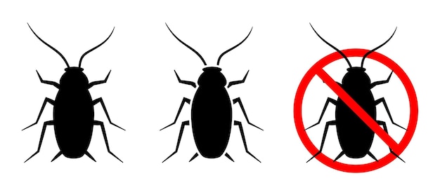 Icono negro de cucaracha cucaracha en el signo de prohibición vector clipart