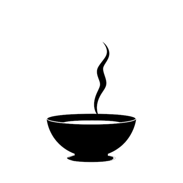 Icono negro de un cuenco asiático con vapor que se levanta de él diseño simple y minimalista