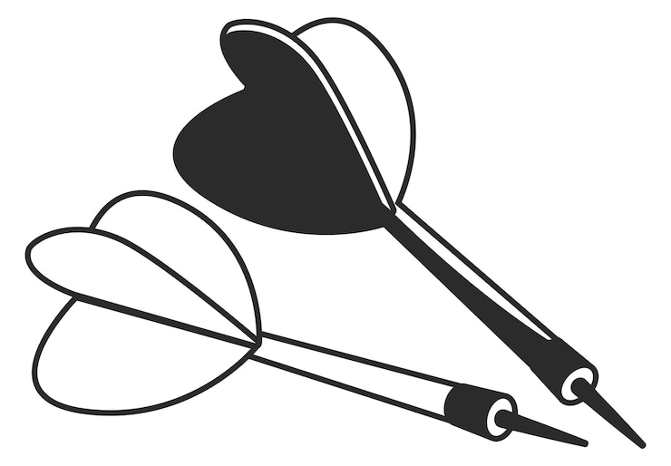 Vector ícono negro de dardos juego de puntería competencia de precisión aislada sobre fondo blanco