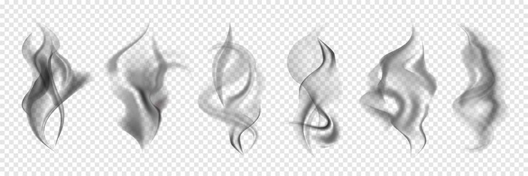 Vector el icono negro de humo de vapor realista establece diferentes movimientos de humo en la ilustración de vector de viento