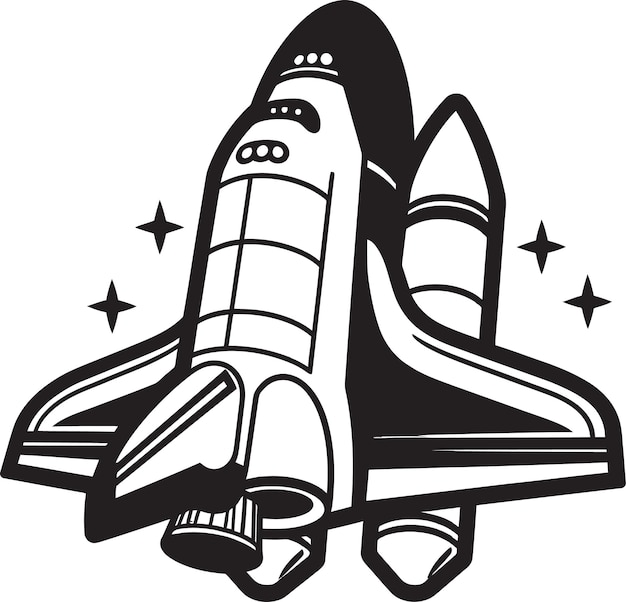 Icono negro del observador orbital del cohete en el universo espacial Voyager Esbozo del cohete vectorial en negro