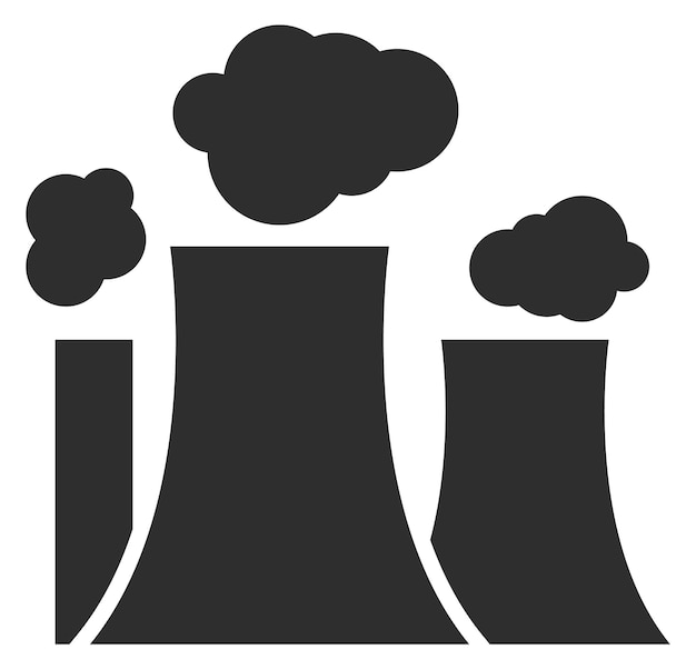Icono negro de la planta de energía nuclear Producción de energía aislada sobre fondo blanco