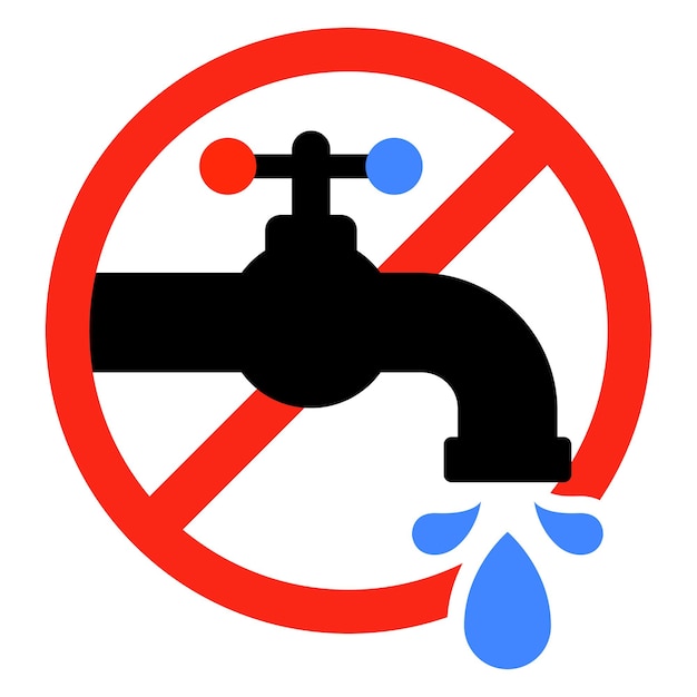 Vector el icono negro está prohibido para encender el agua del grifo contaminada con agua